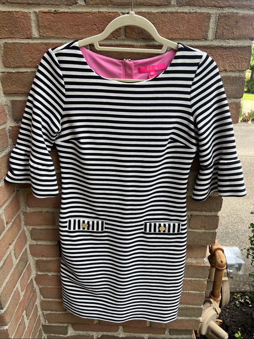 Lilly Pulitzer Black & White Striped Dress with Pink Lining